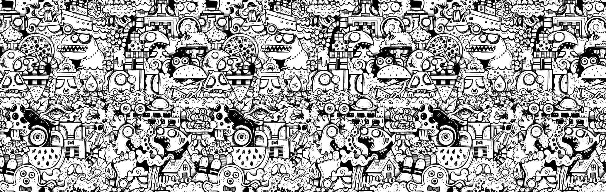 Doodles from JFo Generation. Black line drawing.