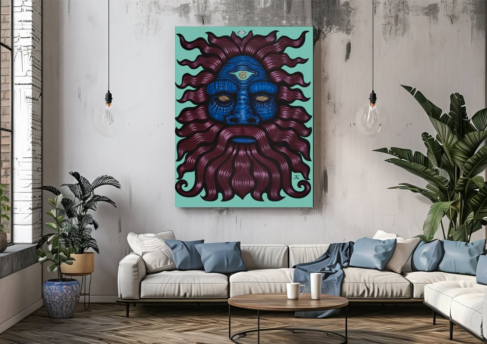 Original Bigfoot painting in a living room.