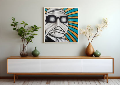 Original Invisible Man painting hung above dresser.